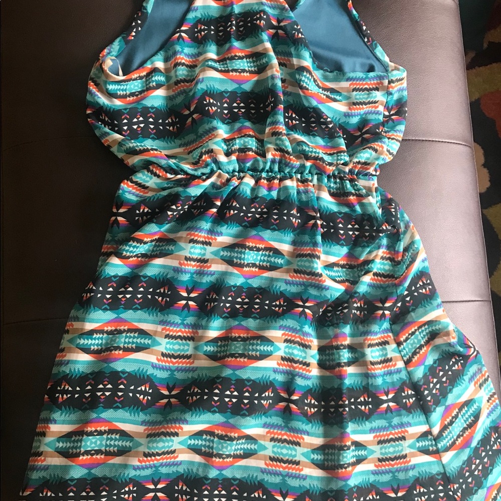 Aztec turquoise orange geometric printed dress